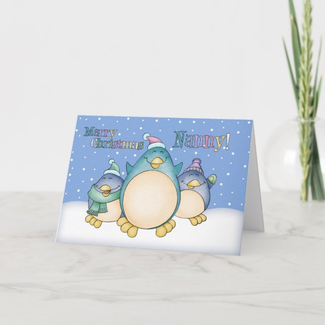Carte de Noël Nanny avec pingouins (Devant)