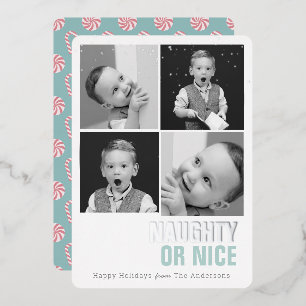 Carte de Noël « Naughty or Nice 4 Photos » avec fe