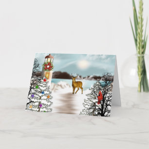 Carte de Noël nautique avec phare