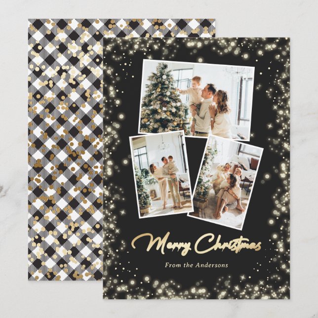 Carte de Noël noir et blanc éclatant (Devant / Derrière)