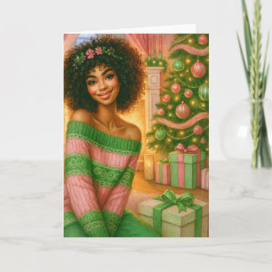 Carte de Noël noire Carte rose et verte