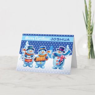 Carte de Noël nom personnalisé snowmen musiciens
