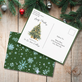 Carte de Noël non photo à l'aquarelle bleu vert