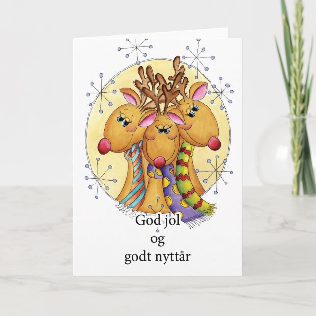Carte de Noël norvégienne - renne - og g de jol de (Devant)