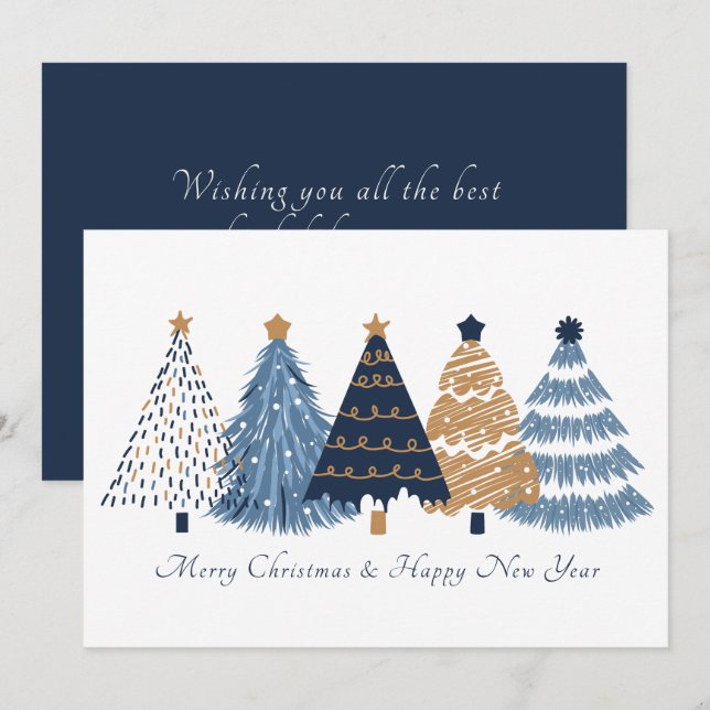 Carte de Noël Nouvel An de la Marine Bleue Arbres (Devant / Derrière)