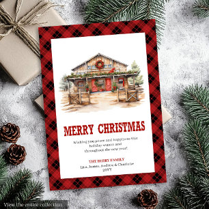 carte de Noël occidentale de style ranch tartan