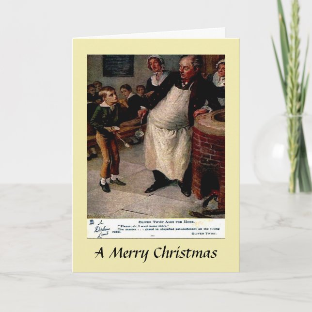 Carte de Noël - Oliver Twist demande plus (Devant)