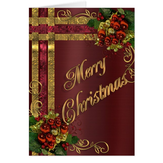 Carte de Noël or et rouge victorien (Devant)