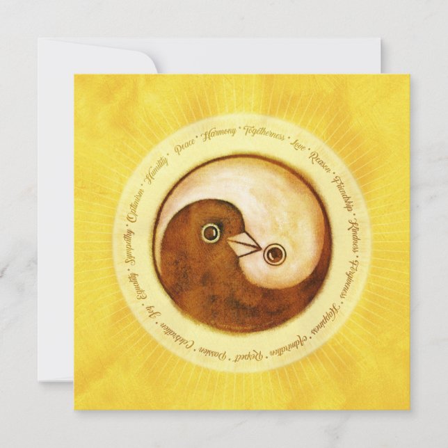 Carte de Noël or YinYang colombes Paix & Harmonie (Devant)