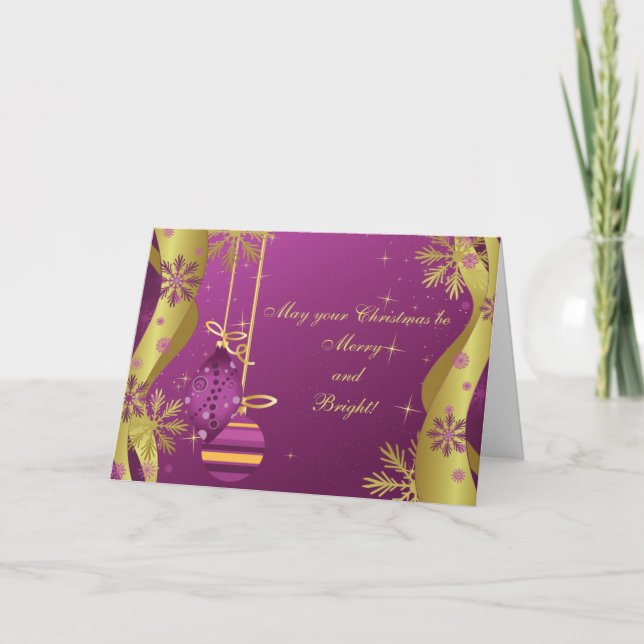 Carte de Noël Ornements d'or violet (Devant)