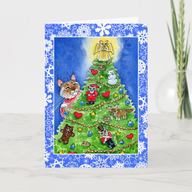 Carte de Noël ou de vacances pour chat et souris (Devant)