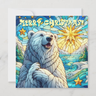 Carte de Noël Ours Polaire Faux Vitrail