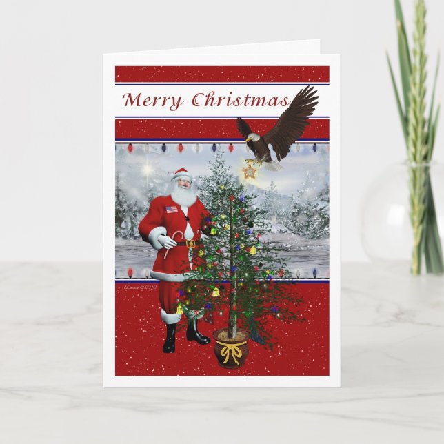 Carte de Noël Patriotique Père Noël Joyeux (Devant)