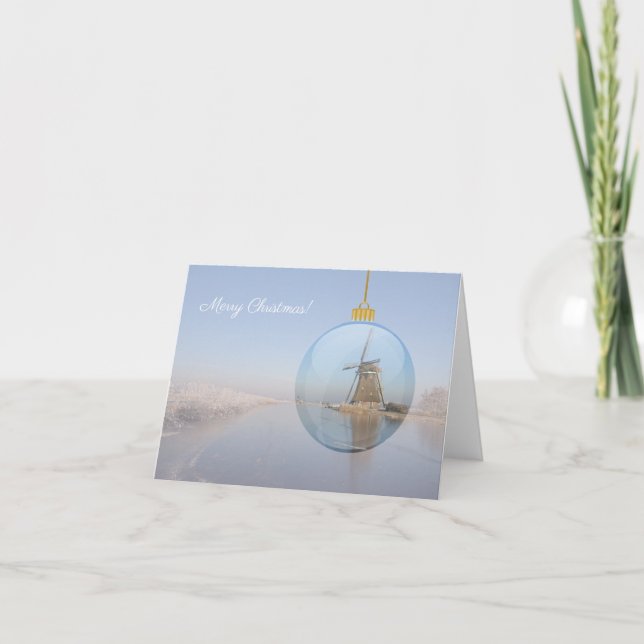 Carte de Noël paysage d'hiver avec moulin à vent (Devant)