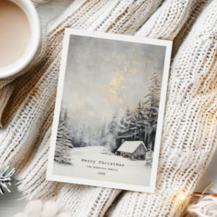 Carte de Noël paysage d'hiver cosy