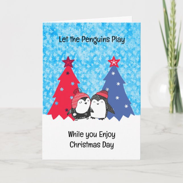Carte de Noël Penguin avec arbres et neige (Devant)
