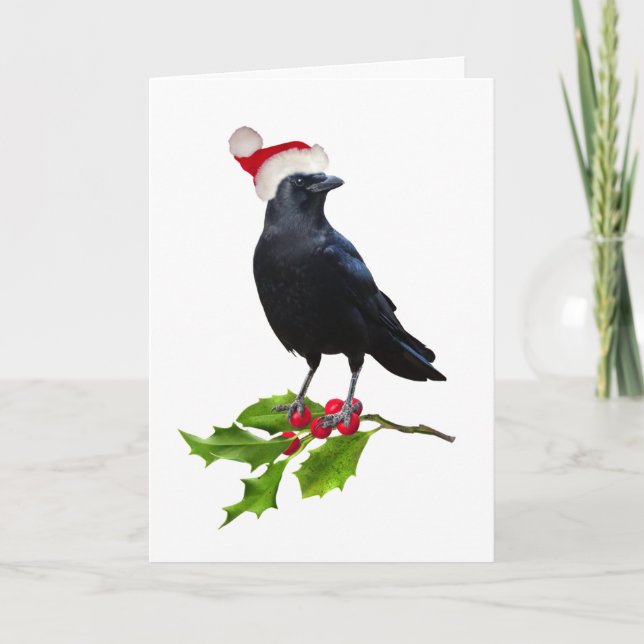 Carte de Noël père Noël Crow Holly (Devant)