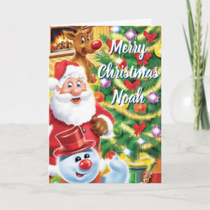 Carte de Noël père Noël et amis