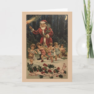 Carte de Noël Père Noël et Anges victoriens