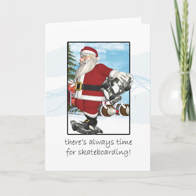 Carte de Noël, Père Noël faisant de la planche à (Devant)