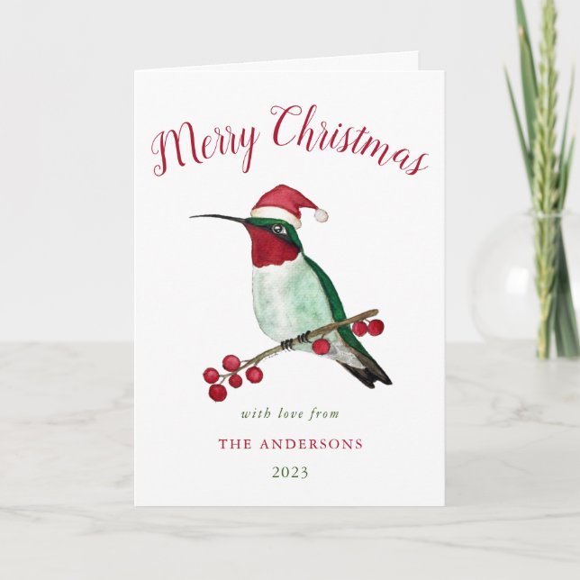 Carte de Noël Père Noël Hummingbird personnalisée (Devant)