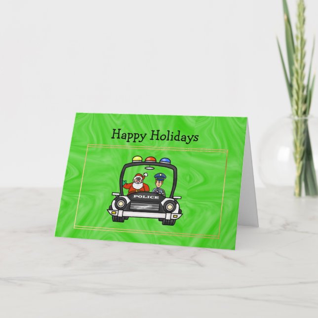 Carte de Noël père Noël In Police Car (Devant)