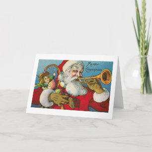 Carte de Noël "Père Noël joue à la trompette"