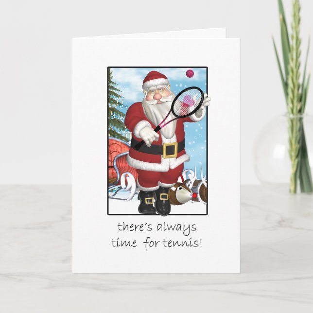 Carte de Noël, Père Noël jouer au tennis (Devant)