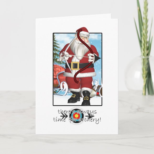 Carte de Noël, Père Noël Jouer au tir à l'arc (Devant)