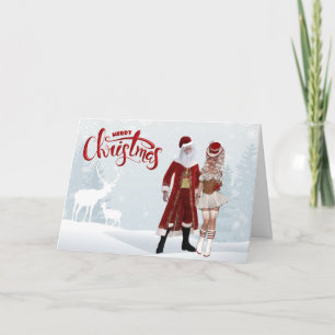 Carte de Noël Père Noël moderne et Mme Claus