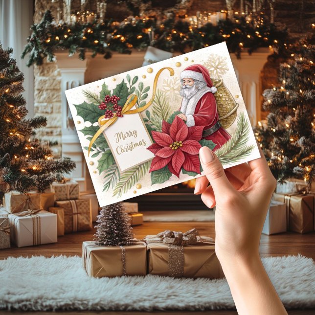 Carte de Noël père Noël & Poinsetta (Créateur téléchargé)