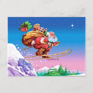 Carte de Noël père Noël Ski
