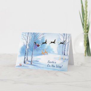 Carte de Noël, Père Noël sur son chemin