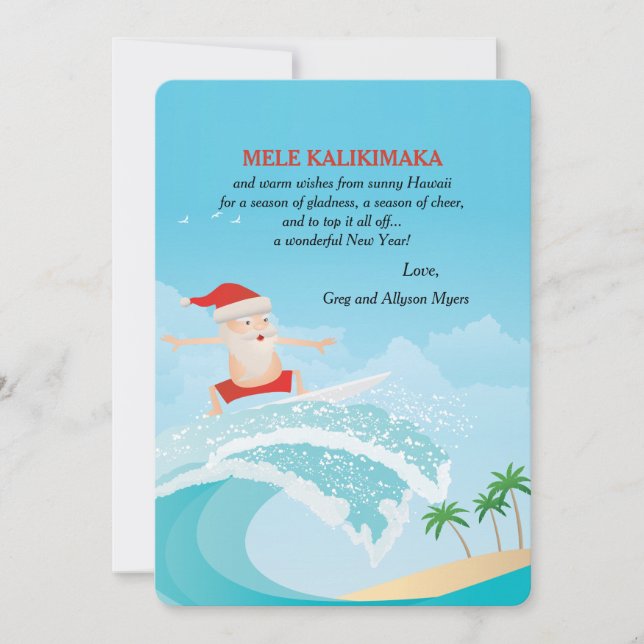 Carte de Noël Père Noël Surfing (Devant)