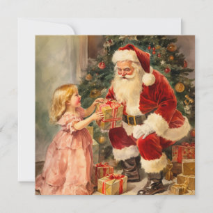 Carte de Noël Père Noël vintage et enfant