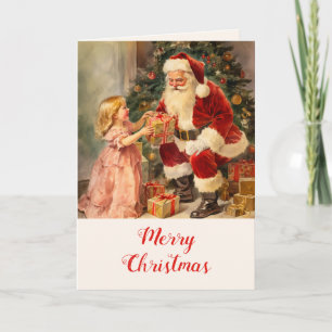 Carte de Noël Père Noël vintage et enfant