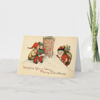 Carte de Noël Père Noël vintage et Enfants