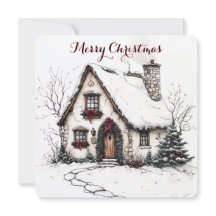 Carte de Noël personnalisable avec maison à l'aqua