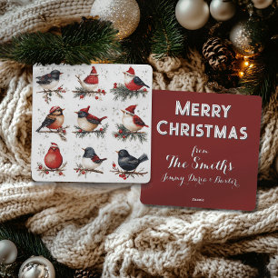 Carte de Noël personnalisable avec oiseaux à l'aqu