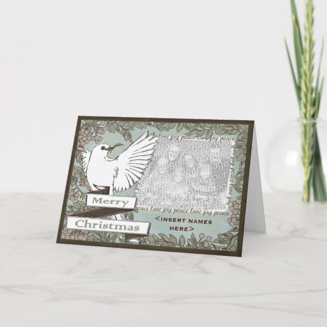 Carte de Noël PERSONNALISABLE de colombe de blanc (Devant)