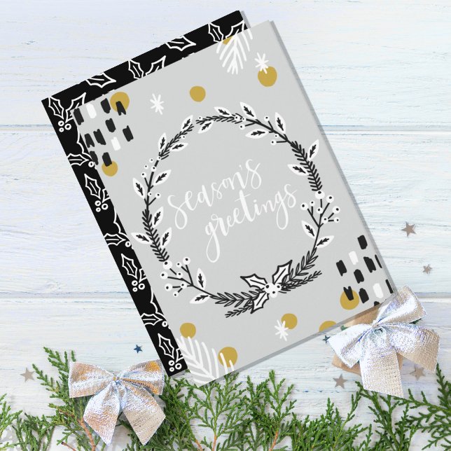 Carte de Noël personnalisée à deux faces (MODERN SEASON'S GREETINGS GRAY BLACK CHRISTMAS GREETING CARD)