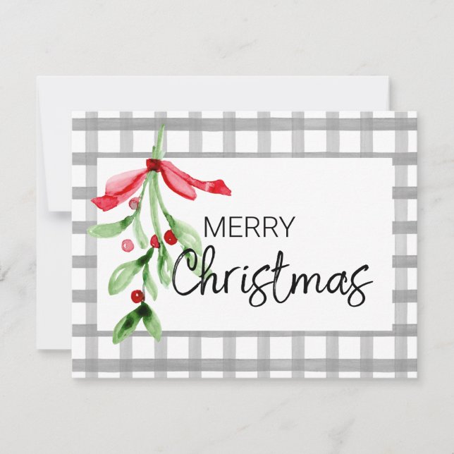 Carte de Noël personnalisée à l'aquarelle Mistleto (Devant)
