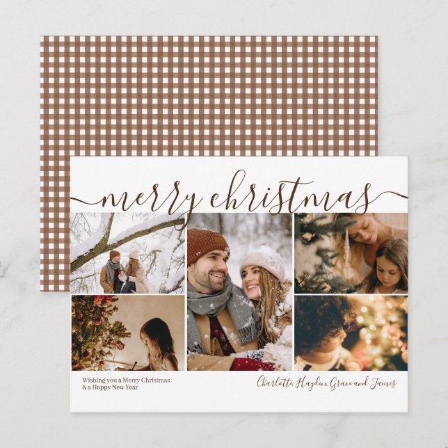 Carte de Noël personnalisée avec 5 photos Joyeux N (Devant / Derrière)