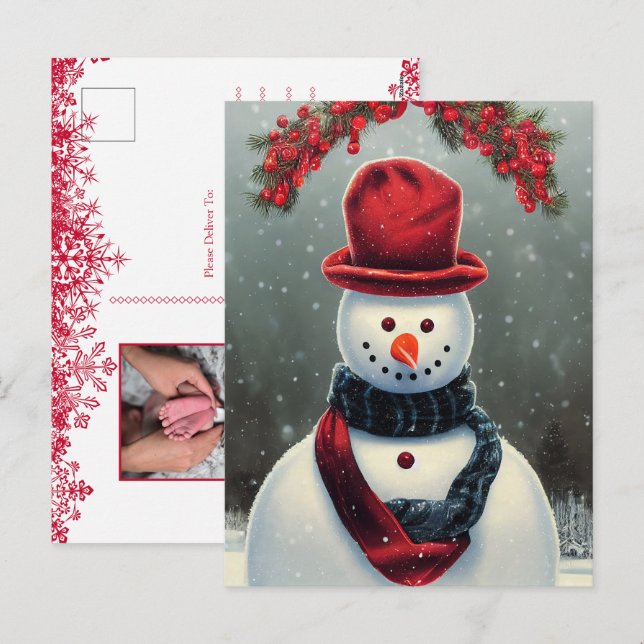 Carte de Noël personnalisée avec famille et bonhom (Devant / Derrière)