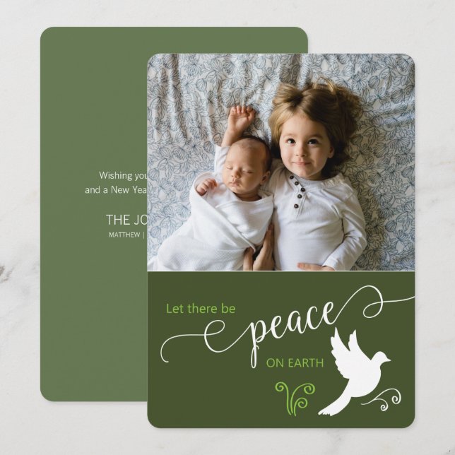 Carte de Noël personnalisée avec photo "Que la pai (Devant / Derrière)