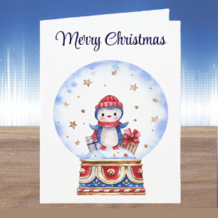 Carte de Noël personnalisée avec un pingouin dans