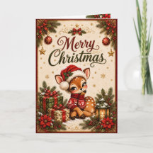 Carte de Noël personnalisée cerf cher Père Noël