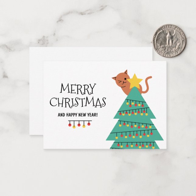 Carte de Noël personnalisée Chat de voeux (Devant/Arrière en situation)
