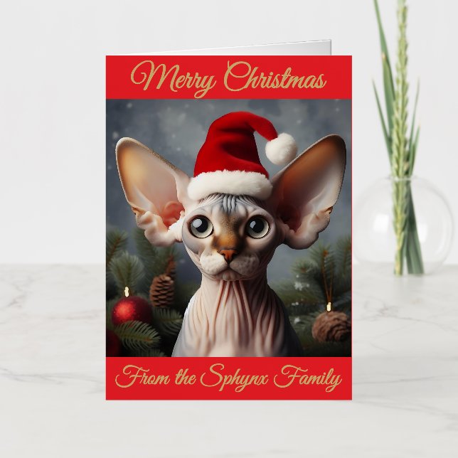 Carte de Noël personnalisée Elf Sphynx Chat Père N (Recto)