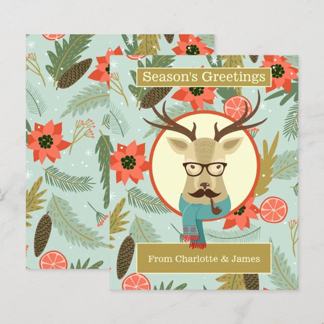 Carte de Noël personnalisée pour le cerf Hipster B (Devant / Derrière)